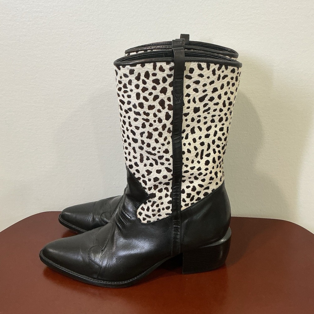 Vintage Brighton Women Pony Hair Vanna Black Leather Cowboy Western Boot Sz 9